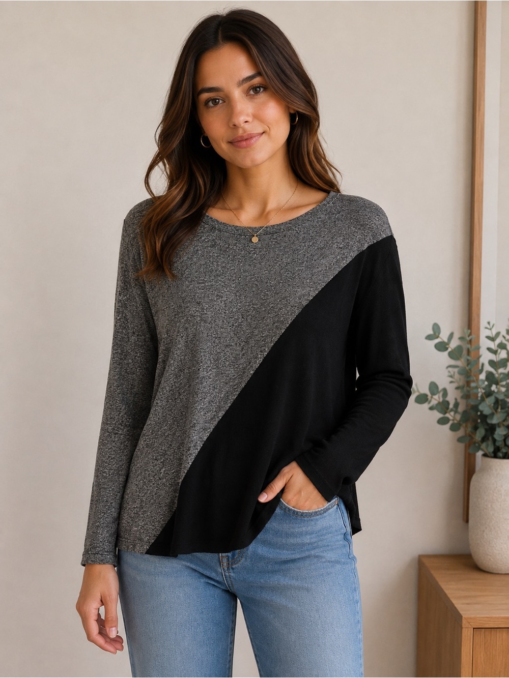 Premise Studio Colorblock Long Sleeve Knit Top – Women’s Small